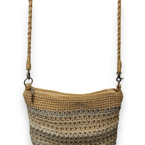 The Sak Cambria Striped Crocheted Boho Crossbody Purse Neutral Bag - Picture 4 of 7